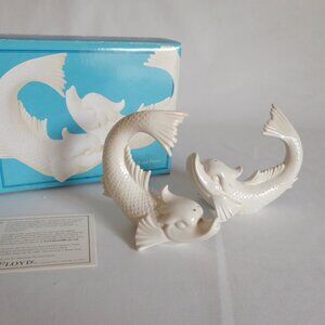 NEW 2003 FITZ & FLOYD ATLANTIS SERPENT FISH CERAMIC SALT PEPPER SHAKER SET